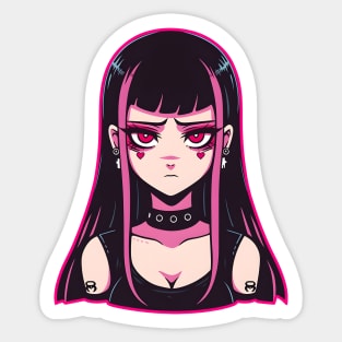 Anime Goth Girl with Chokers and Tattoos - Edgy Character Art Sticker